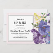 紫色の黄色のピンクのフローラsip参照ベビーシャワー 招待状 (正面)