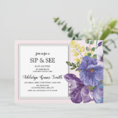 紫色の黄色のピンクのフローラsip参照ベビーシャワー 招待状 (スタンド正面)