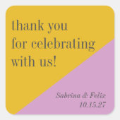 紫色の黄色のモダンカスタムウェディングありがとう スクエアシール (正面)