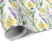 紫色の黄色のワイルドフラワーウォータカラーブライダルシャワー ラッピングペーパー (ロールコーナー)