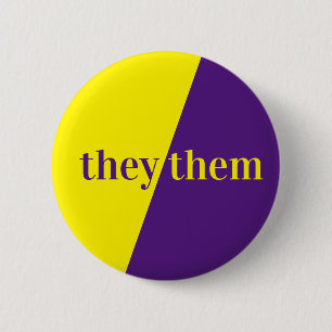 紫色の黄色の代名詞ボタンThey/Them 缶バッジ