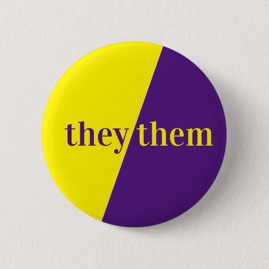 紫色の黄色の代名詞ボタンThey/Them 缶バッジ (正面)