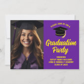 紫色の黄色の卒業写真2025卒業パーティー 招待状 (正面)