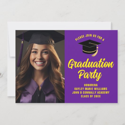 紫色の黄色の卒業写真2025卒業パーティー 招待状 (正面)