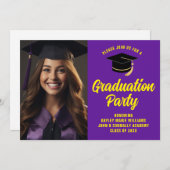 紫色の黄色の卒業写真2025卒業パーティー 招待状 (正面/裏面)