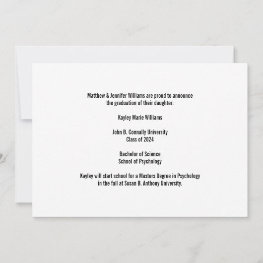 紫色の黄色の大学院の写真のモダン卒業 案内状 (裏面)