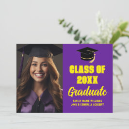 紫色の黄色の大学院の写真のモダン卒業 案内状