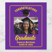 紫色の黄色の大学院の写真卒業パーティー ワインラベル (シングルラベル)