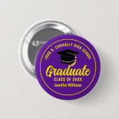 紫色の黄色の大学院カスタム卒業名タグ 缶バッジ (正面&裏面)