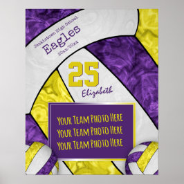 紫色の黄色の女の子バレーボールチームの写真 ポスター