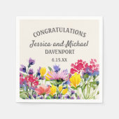 紫色の黄色の水の色のワイルドフラワー結婚ズ スタンダードカクテルナプキン (正面)