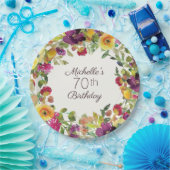 紫色の黄色の水色フローラ70誕生日 ペーパープレート (パーティー)