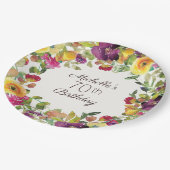 紫色の黄色の水色フローラ70誕生日 ペーパープレート (アングル)