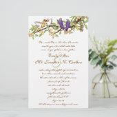 紫色の黄色の素朴ラブバード結婚式招待状 (スタンド正面)