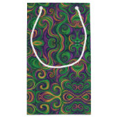 紫色の黄色の緑のマルディグラの渦巻き抽象芸術 スモールペーパーバッグ (裏面)