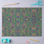 紫色の黄色の緑のマルディグラの渦巻き抽象芸術 薄葉紙 (クラフト)