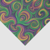 紫色の黄色の緑のマルディグラの渦巻き抽象芸術 薄葉紙 (詳細)