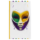 紫色の黄色の緑のマルディグラスマスク スモールペーパーバッグ (裏面)