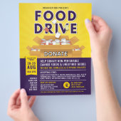 紫色の黄色の缶詰フードドライブ資金調達者フライヤー チラシ (手)