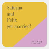 紫色の黄色の色のブロックのモダンカスタムウェディング スクエアシール (正面)
