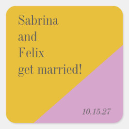 紫色の黄色の色のブロックのモダンカスタムウェディング スクエアシール