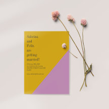 紫色の黄色の色ブロックジオメトモダンリ結婚の