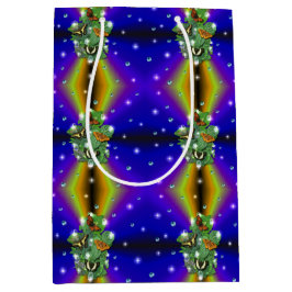 紫色の黄色の虹の上の蝶 ミディアムペーパーバッグ