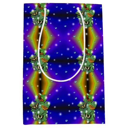 紫色の黄色の虹の上の蝶 ミディアムペーパーバッグ (正面)