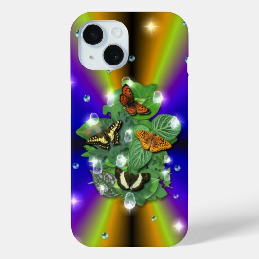 紫色の黄色の虹の上の蝶 Case-Mate iPhoneケース (裏面)