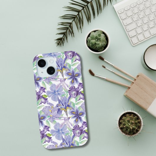 紫色の黄色の虹彩フローラ水色の花 Case-Mate iPhoneケース
