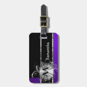 紫色の黒いおよび銀製 ラゲッジタグ (正面縦)