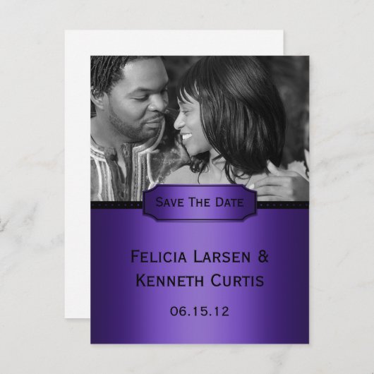 紫色の黒いグラデーション写真の日付を保存 案内ポストカード (正面/裏面)