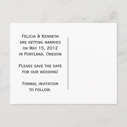 紫色の黒いグラデーション写真の日付を保存 案内ポストカード (裏面)