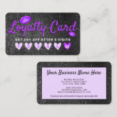紫色の黒いグリッター唇ハート顧客割引 ロイヤリティカード (正面/裏面)