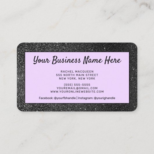 紫色の黒いグリッター唇ハート顧客割引 ロイヤリティカード (裏面)