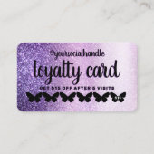 紫色の黒いグリッター蝶お客様割引 ロイヤリティカード (正面)