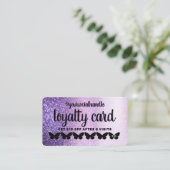紫色の黒いグリッター蝶お客様割引 ロイヤリティカード (スタンド正面)