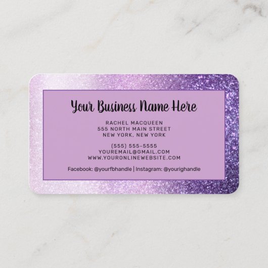 紫色の黒いグリッター蝶お客様割引 ロイヤリティカード (裏面)