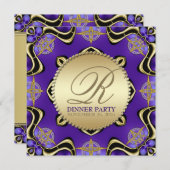 紫色の黒いゴシック様式金夕食のパーティの招待状 招待状 (正面/裏面)