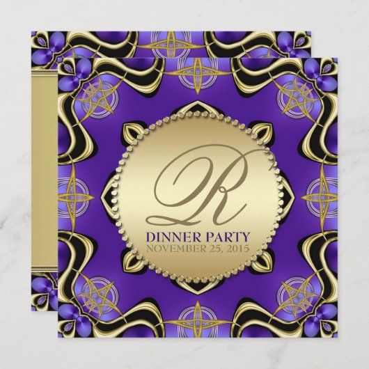 紫色の黒いゴシック様式金夕食のパーティの招待状 招待状 (正面/裏面)