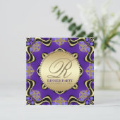 紫色の黒いゴシック様式金夕食のパーティの招待状 招待状 (スタンド正面)