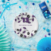 紫色の黒いサッカーチームカラーの誕生日パーティー ペーパープレート (パーティー)