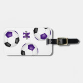 紫色の黒いサッカーバッグIDチームは女の子の男の子をカラー ラゲッジタグ (正面横)