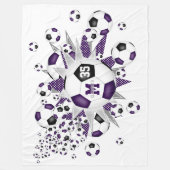 紫色の黒いサッカーボールが女の子の名前 フリースブランケット (正面)