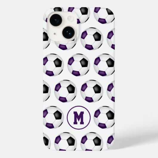 紫色の黒いサッカーボールのモノグラムの模様 Case-Mate iPhoneケース (裏面)
