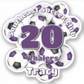 紫色の黒いサッカーボールの群れのチームカラー シール (正面)