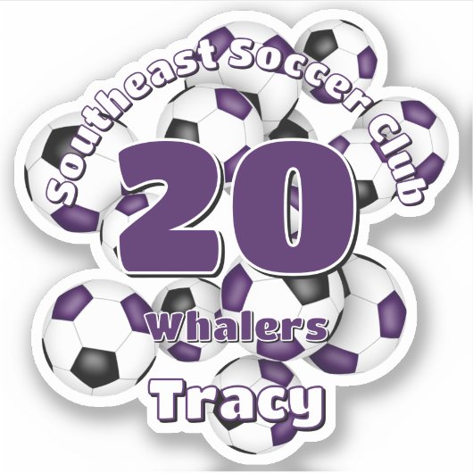 紫色の黒いサッカーボールの群れのチームカラー シール (正面)