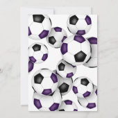 紫色の黒いサッカーボール男の子女の子誕生日 招待状 (裏面)