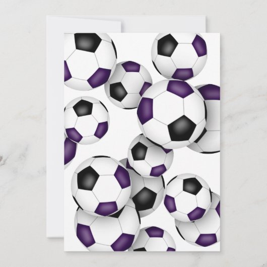 紫色の黒いサッカーボール男の子女の子誕生日 招待状 (裏面)