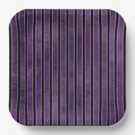 紫色の黒いシルバーハロウィンのストライプ ペーパープレート